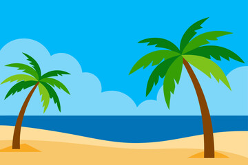 tropical beach with palm trees under clear blue sky