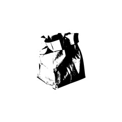 Vector Black and white of a crumpled paper bag.