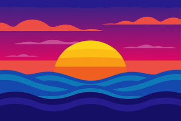 Obraz premium vibrant sunset over calm ocean waves peaceful scene