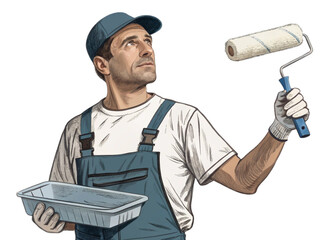 House Painter with Paint Roller and Color Palette