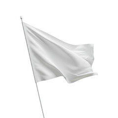 A stark white flag is elegantly displayed fluttering gently on a pole against a dark backdrop isolated on transparent background
