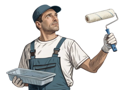 House Painter with Paint Roller and Color Palette