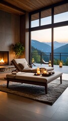 Luxurious mountain retreat lounge area