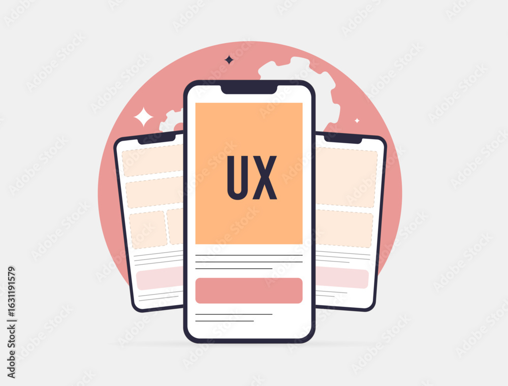 Wall mural mobile ux design with user interface testing, wireframes and usability optimization. mobile ux desig