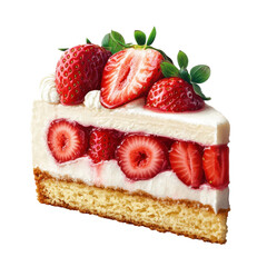 Strawberry Cake Slice with Cream and Fresh Berries, Delicious Dessert for Celebrations and Sweet Treats, Perfect for Food Blogs on transparent background