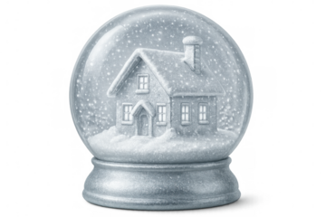 Snow globe with a cozy house covered by falling snow, creating a miniature winter wonderland, perfect for christmas or winter-themed projects