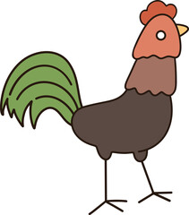 Cartoon chicken standing on transparent background