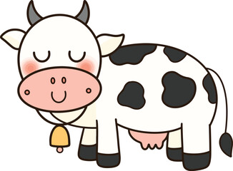 a cartoon cow with a bell on its neck