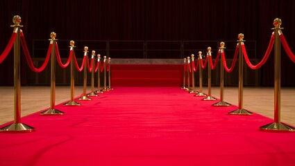 An opulent red carpet unfurls, inviting entry to a grand event, a gateway to something important.
