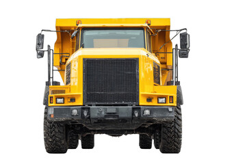 Front view of a large yellow dump truck