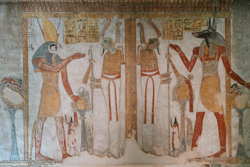 Egypt Travel-Ancient Hieroglyphs and Wall Carvings in Valley of the Kings © Patrick.W