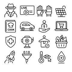 An illustrative overview of diverse symbols, offering a glimpse into various concepts, activities, and technologies.