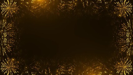 Glowing Golden Sparkling Fireworks Border Frame sparkling golden elegant festive for celebration intros, Diwali greetings, New Year events, or award frame or border from golden sparks and firecrackers
