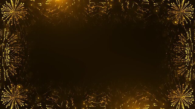 Glowing Golden Sparkling Fireworks Border Frame sparkling golden elegant festive for celebration intros, Diwali greetings, New Year events, or award frame or border from golden sparks and firecrackers