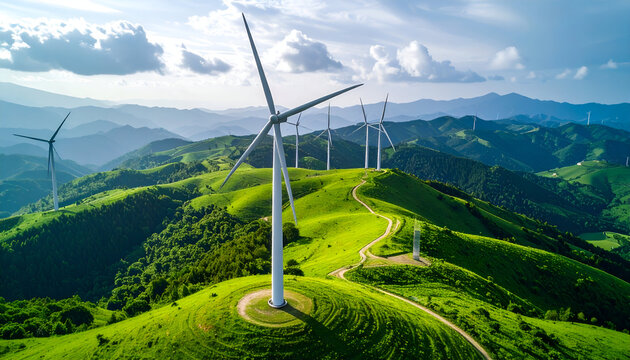 Wind Turbines Green Hills Landscape. (1) - Powered by Adobe