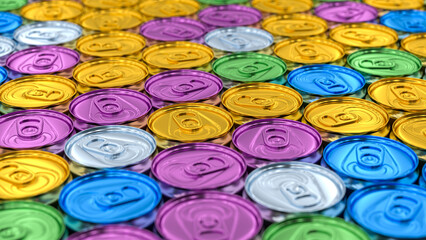 A group of colorful aluminum cans of beverage