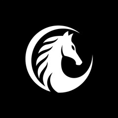 Horse profile logo vector in white on black. Perfect for ranch branding, luxury stables, western fashion, and equestrian-themed designs.

