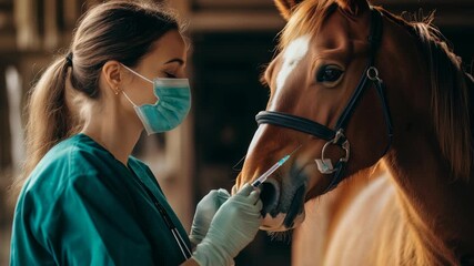 Equine Care: Veterinarian Attending to Horse. A dedicated professional ensures the health and well-being of a beautiful horse with expert medical attention.