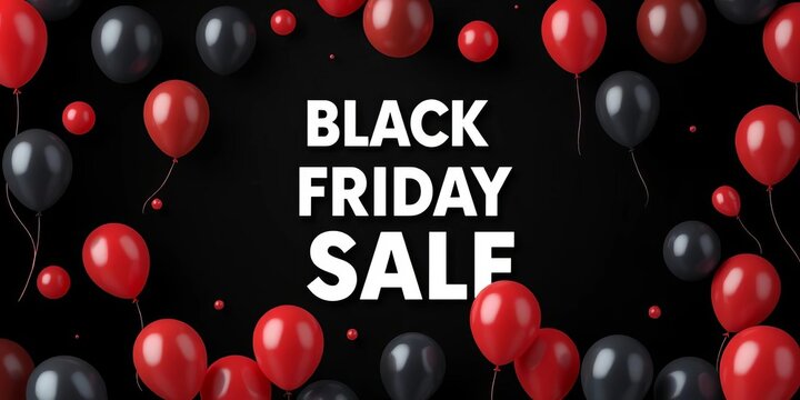 Glossy black Friday sale balloons floating on a black background , luxury, vector
