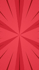 Red comic vertical background with halftone and sun rays. Suitable for comics, prints, posters, etc.