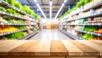 Grocery store interior, wooden table (1)