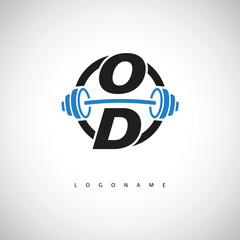Obraz premium OD Fitness Logo with Icon Creative Minimal Barbell symbol for Gym Branding. Active Lifestyle Identity Design