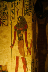 Exquisite murals and reliefs in Queen Nefertari's tomb in the Valley of the Queens in Luxor, Egypt