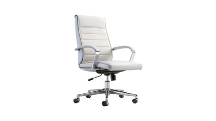 Modern white leather office chair with chrome accents, isolated on transparent background