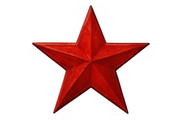 Communist star glowing bright red, featuring textured paint surface, isolated on clean transparent backdrop