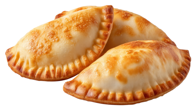 Baked empanada isolated on transparent background with golden crust and crispy texture for delicious snack