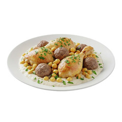 Algerian Mesfouf (Mtawem) Dish PNG &ndash; Traditional Meatballs with Sauce &ndash; Transparent Background. 