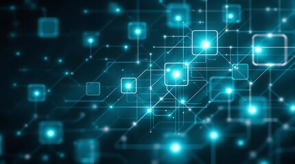 Dynamic digital network connections glowing with vibrant blue light in abstract futuristic technology concept