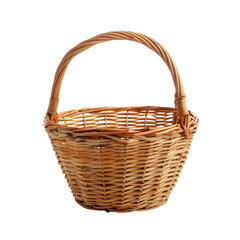Empty shallow wicker basket with handle