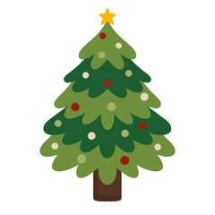 Light Green Cute Christmas Tree illustration with cartoon Ornaments