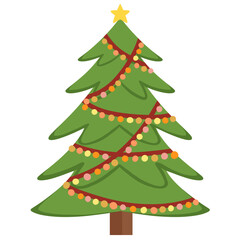 Festive Cartoon Christmas Tree with Star and Lights