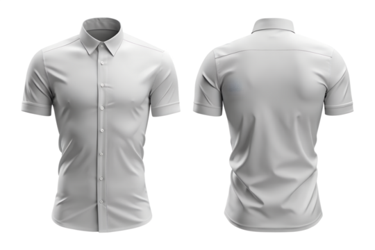 Sharp, modern white short-sleeve button-up shirt front and back view for professional styling