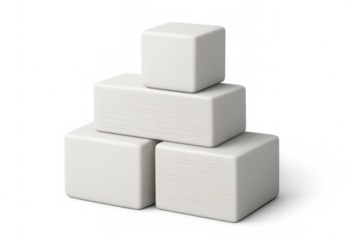 Four white cubes forming a pyramid shape on a transparent background, ideal for concepts related to growth, stability, and construction