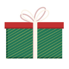 Green and Red Christmas Gift Box With Stripes Hand Drawn Flat Colored Illustration