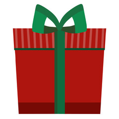 Red Christmas Present And Green Bow flat colored isolated Illustration clipart