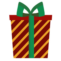 Red Christmas Gift With Green Ribbon And Yellow Stripes isolated illustration clipart
