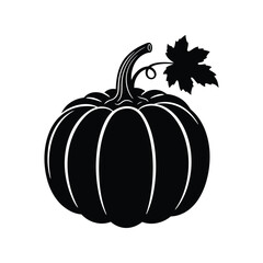 Halloween Pumpkin Silhouette Vector Icon, Spooky Jack-o'-Lantern with Leaf