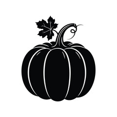 Halloween Pumpkin Silhouette Vector Icon, Spooky Jack-o'-Lantern with Leaf