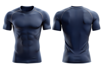 Showcase sleek athletic compression shirt front and back views highlighting form fitting athletic wear for sports enthusiasts.