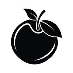 Black silhouette of an apple with two leaves and a stem fruit food