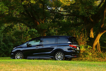 駐車するミニバン車両