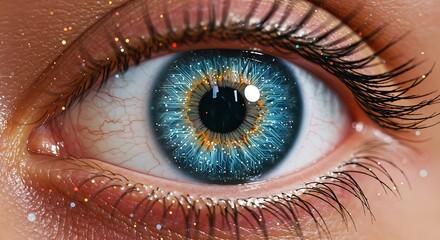 Human Eye with Circuit Board Design, Detailed Macro, Blue Iris