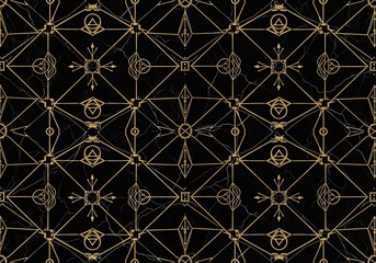 Fototapeta premium Elegant geometric pattern with golden lines on a dark marble background creates sophisticated and