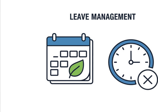 Illustration of leave management icons, including a calendar and a clock, representing time off and scheduling