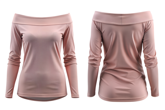 Elegant blush pink off-the-shoulder long sleeve top showcasing a flattering silhouette and soft fabric texture.