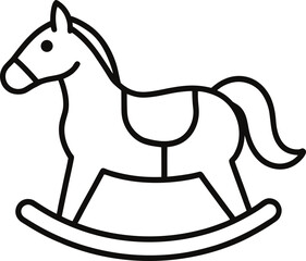 Simple line art rocking horse toy isolated on transparent background